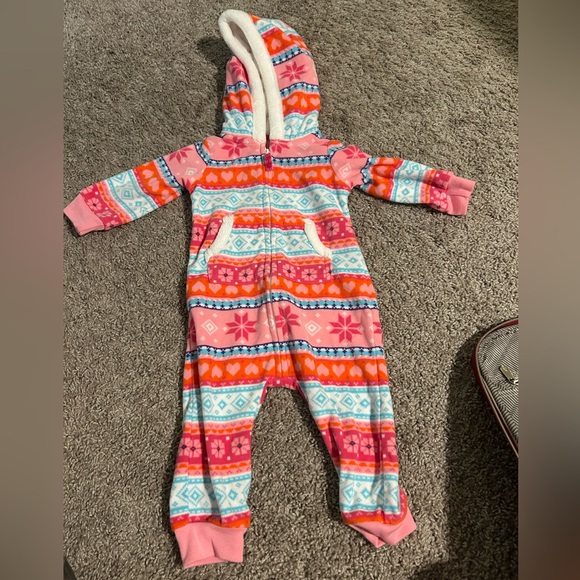 Other - Colorful Hooded Baby Onesie- Fleece- NWOT- 9 Months